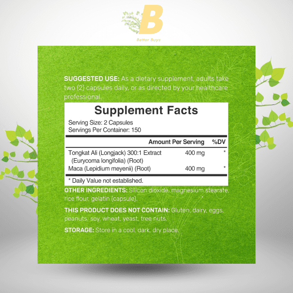 DEAL SUPPLEMENT Tongkat Ali Extract 300:1 400mg & Maca Root 400mg | 300 Capsules, Ultra Strength Longjack (Eurycoma Longifolia) + Peru Maca – Non-GMO, Herbal Supplement for Men Health, Performance - Image 3
