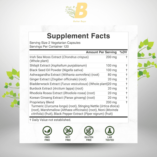 DEAL SUPPLEMENT Irish Sea Moss 7000mg Per Serving, 240 Veggie Capsules – 14 Superfood Complex – 3000mg Black Seed Oil, 2000mg Ashwagandha, 600mg Ginger - Image 3