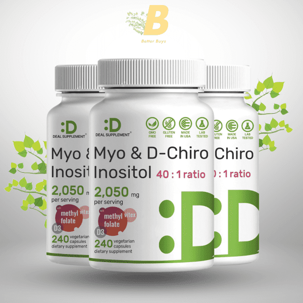 Deal Supplement Myo-Inositol & D-Chiro Inositol Supplement (40:1) 2,050mg Per Serving, 240 Veggie Capsules – with Folate, Vitamin D3, & Vitex Complex – Women Health Supplements – Non-GMO - Image 2