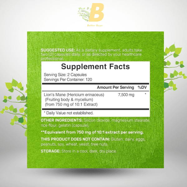 Lions Mane Mushroom  7500mg Brain & Nootropic, Immune Support Supplement - Image 3