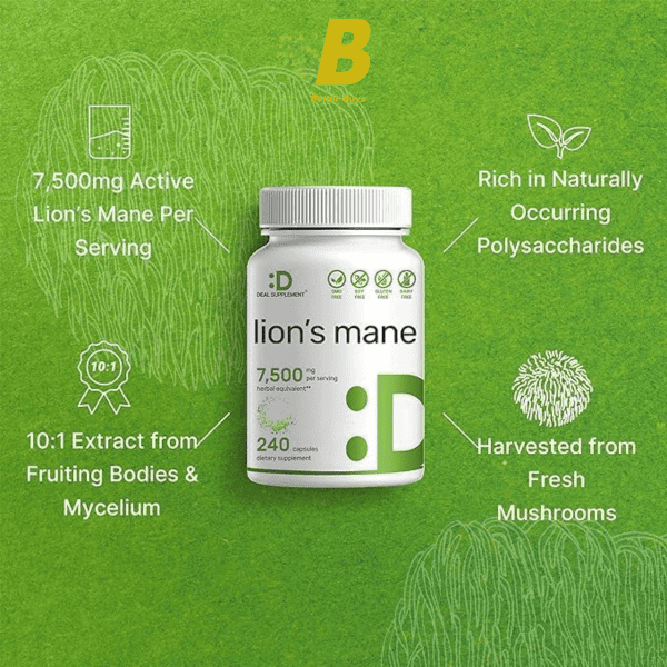 Lions Mane Mushroom  7500mg Brain & Nootropic, Immune Support Supplement - Image 4