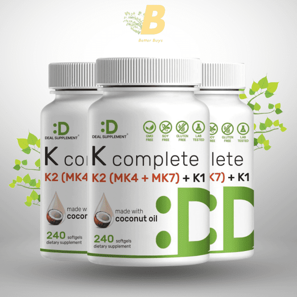 DEAL SUPPLEMENT Premium Vitamin K Complete - High Potency Vitamin K2 (MK-7 and MK-4) & K1, 240 Coconut Oil Infused Softgels - Full Spectrum Triple Vitamin K, Optimal Bone & Heart Health Support - Image 2