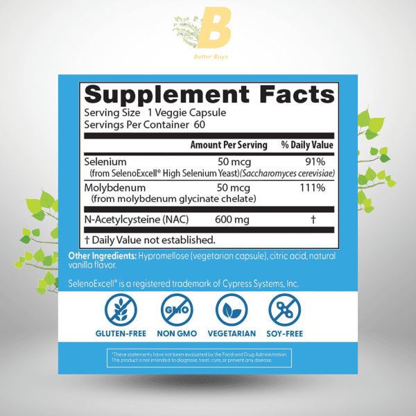 Doctors Best NAC Detox Regulators, Supports Cellular Health & Liver Function, Non-GMO, Gluten Free, Soy Free, Vegetarian 60 Veggie Caps - Image 3