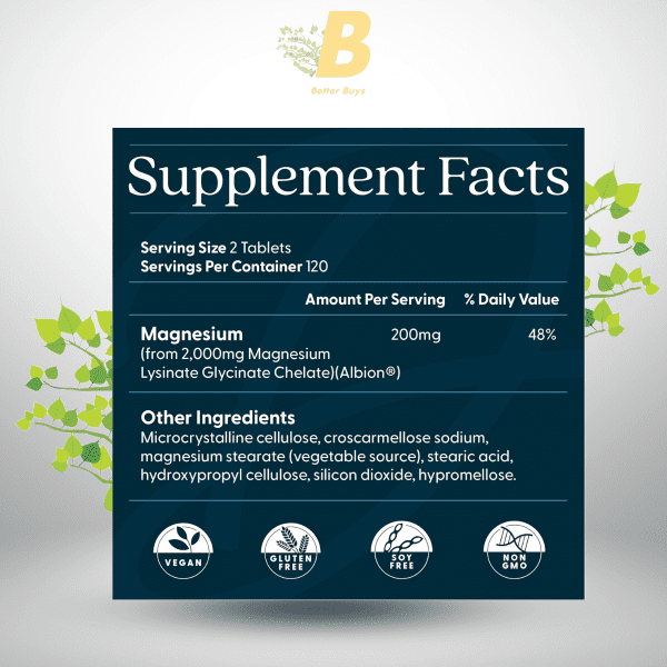 Doctor's Best High Absorption Magnesium Glycinate Lysinate, 100% Chelated, Non-GMO, Vegan, Gluten & Soy Free, 200 mg, 240 Count - Image 3