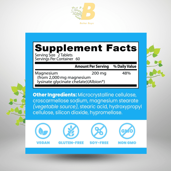 Doctor's Best High Absorption Magnesium Glycinate Lysinate, 100% Chelated, TRACCS, Not Buffered, Non-GMO, Vegan, Gluten & Soy Free, 100 mg, 120 Tablets (Packaging May Vary) - Image 3