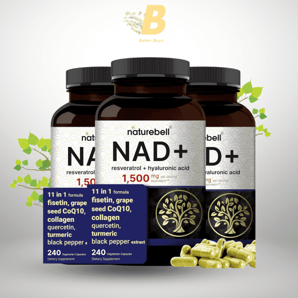 NatureBell NAD+ 1,500mg Per Serving, 240 Veggie Capsules | 10-in-1 Complex with Resveratrol Plus Hyaluronic Acid, Quercetin, Fisetin, Collagen, & More – Nicotinamide Supplement – Non-GMO - Image 2