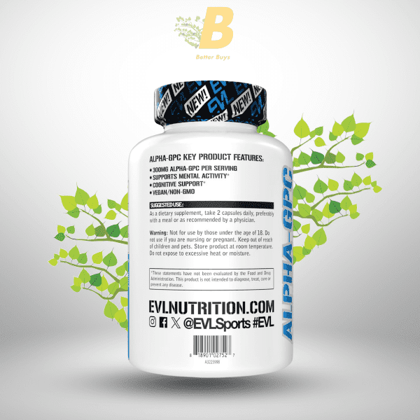 EVL Nootropic Alpha GPC Choline Supplement - Alpha GPC 600 mg Nootropics Brain ,Memory and Focus Support  Supplement Acetylcholine Precursor and Mood Booster - Image 4