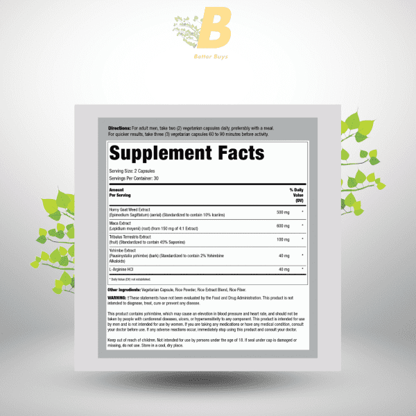 Fitness Labs Horny Goat Weed Complex – 500 mg – 60 Capsules – with Maca, Tribulus, Yohimbe & L-Arginine – for Men’s Performance - Image 3