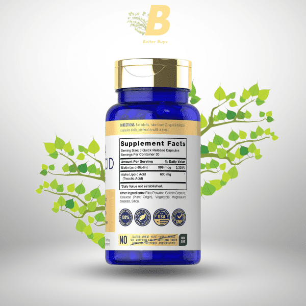 Carlyle Alpha Lipoic Acid 600mg + Biotin – 90 Capsules | Antioxidant & Metabolism Support Non-GMO & Gluten-Free Supplement - Image 3