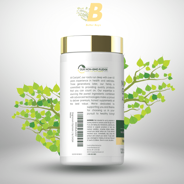Carlyle Magnesium Glycinate with Ashwagandha | 2,740mg Complex | 120 Vegetarian Capsules | Potent Duo | Non-GMO and Gluten Free Supplement - Image 4