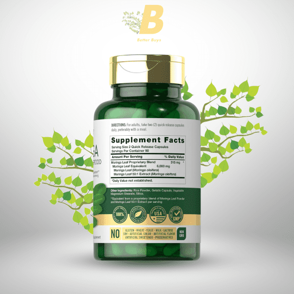Carlyle Moringa Oleifera | 180 Capsules | Non-GMO and Gluten Free Supplement | Complete Green Superfood | from Moringa Leaf Powder - Image 4