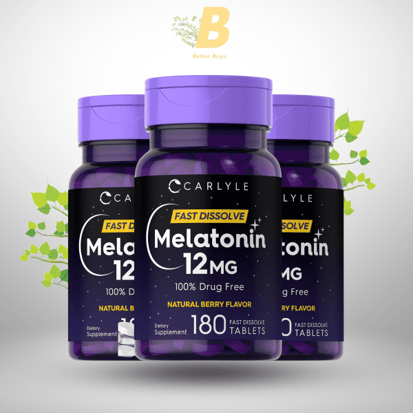 Carlyle Melatonin 12mg | 180 Fast Dissolve Tablets | Natural Berry Flavor | Non-GMO & Vegetarian | Sleep Support - Image 2