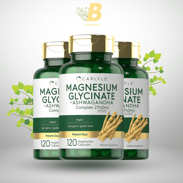 Carlyle Magnesium Glycinate with Ashwagandha | 2,740mg Complex | 120 Vegetarian Capsules | Potent Duo | Non-GMO and Gluten Free Supplement - Image 2