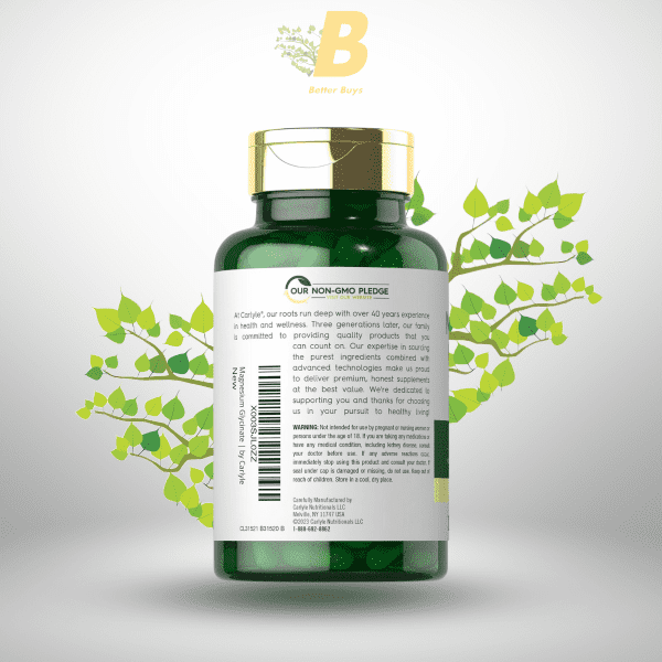 Carlyle Magnesium Glycinate with Ashwagandha | 2,740mg Complex | 120 Vegetarian Capsules | Potent Duo | Non-GMO and Gluten Free Supplement - Image 4