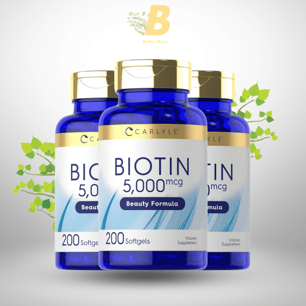Carlyle Biotin 5000mcg Softgels | 200 Count | Vitamins for Hair Skin and Nails | Non-GMO, Gluten Free Supplement - Image 2