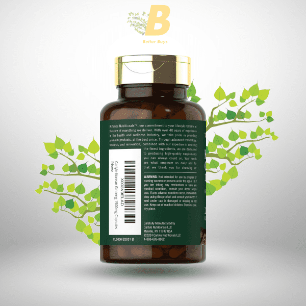Carlyle Korean Panax Ginseng 1500mg | 120 Capsules | Non-GMO & Gluten-Free Supplement - Image 4