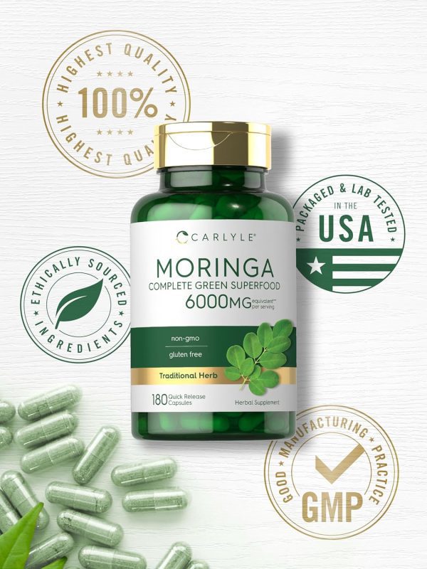 Carlyle Moringa Oleifera | 180 Capsules | Non-GMO and Gluten Free Supplement | Complete Green Superfood | from Moringa Leaf Powder - Image 6