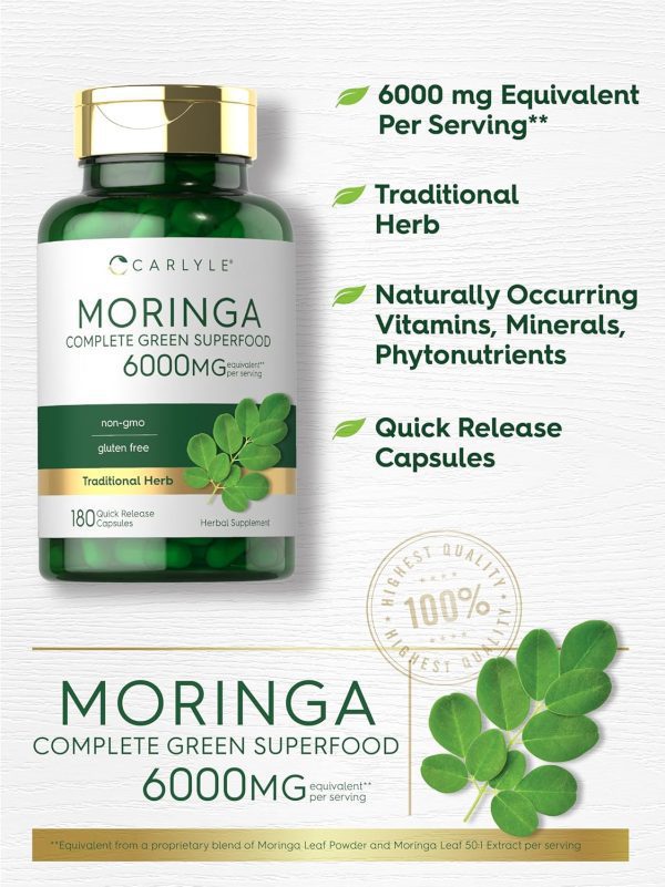 Carlyle Moringa Oleifera | 180 Capsules | Non-GMO and Gluten Free Supplement | Complete Green Superfood | from Moringa Leaf Powder - Image 5