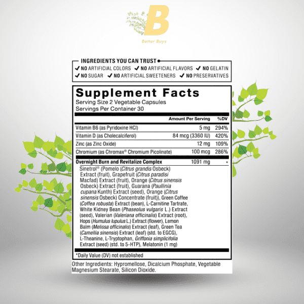 Force Factor LeanFire PM Nighttime Fat Burner with Melatonin & Natural Extracts, 60 Capsules - Image 3