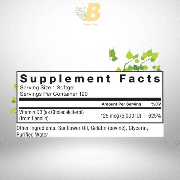 FORCE FACTOR Vitamin D3 5000 IU Softgels, High-Potency Vitamin D Supplement to Support Immunity and Bone Health 120 Softgels - Image 3