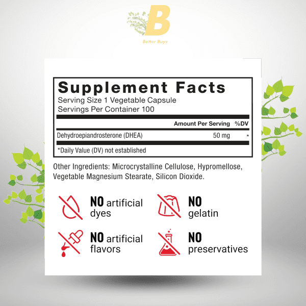ORCE FACTOR DHEA 50mg, DHEA Supplement for Women and Men to Support Hormone Balance and Healthy Mood 100 Vegetable Capsules - Image 3