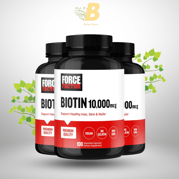 FORCE FACTOR Biotin 10000mcg, Biotin Supplement for Healthier Hair, Skin, and Nails, Hair Growth Supplement 100 Vegetable Capsules - Image 2