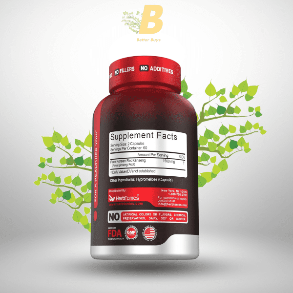 Herbtonics Korean Red Panax Ginseng 1500mg: The Ultimate Energy & Focus Supplement for Peak Performance - Image 3