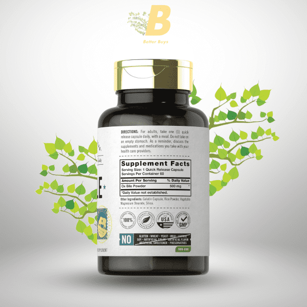 Carlyle Ox Bile Supplement 500 mg | Digestive Enzyme Support for Optimal Health 60 Capsules - Image 3