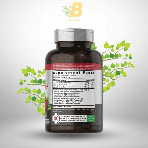 Horbaach Nitric Oxide Beet Root Capsules | 180 Count | Boost Your Energy & Performance - Image 3