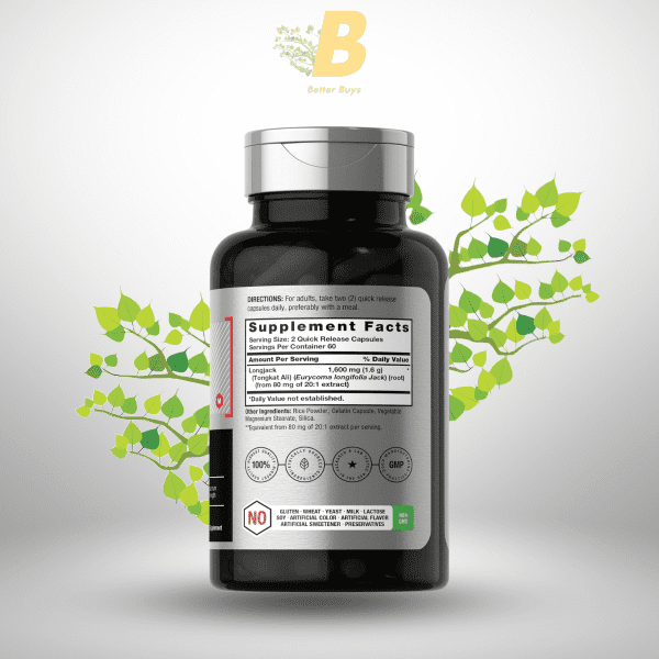 Horbaach Longjack Tongkat Ali for Men and Women  1600mg  120 Capsules Maximum Strength - Image 3