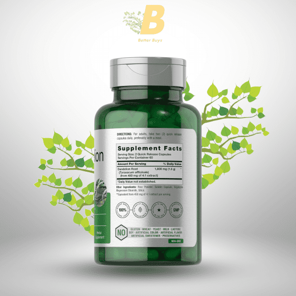 Horbäach Dandelion Root Supplement 1800mg  120 Capsules - Image 3