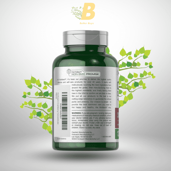 Horbäach Cranberry Concentrate Extract Pills + Vitamin C  30,000mg 120 Capsules  Triple Strength Ultimate Potency Formula - Image 4