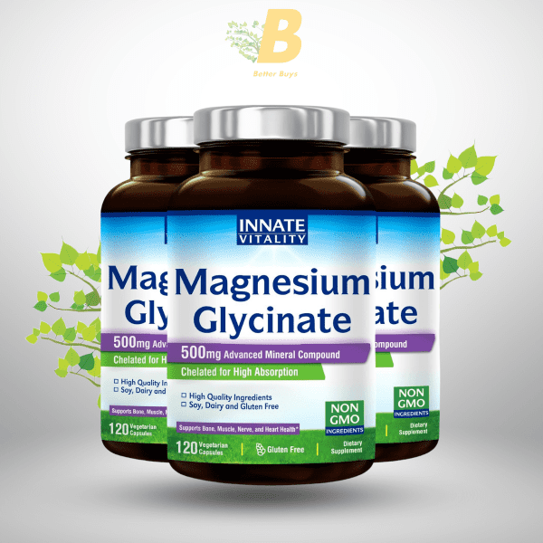 Innate Vitality Magnesium Glycinate 500mg  Supplement for Nerve, Muscle & Bone Health - Image 2