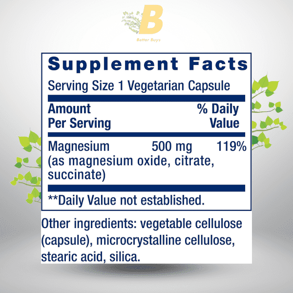 Life Extension Magnesium Caps, 500 mg, Magnesium Oxide, Magnesium Citrate, Magnesium Succinate, Heart Health, Healthy Bones, Metabolism Support, 100 Vegetarian Capsules - Image 4