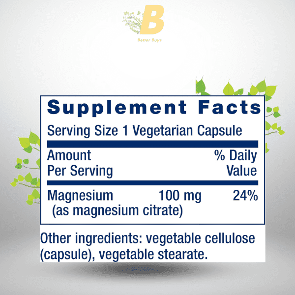 Life Extension Magnesium Citrate 100 mg Vegetarian Capsules, Blue, 100 Count - Image 3