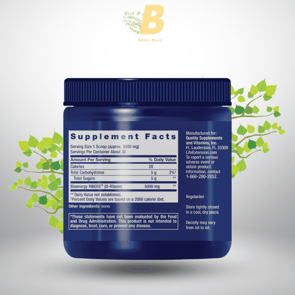 Life Extension D-Ribose Powder, Dissolve in Liquid to Encourage Cellular Energy Production and Support Heart and Muscle Health, 150 Grams - Image 3
