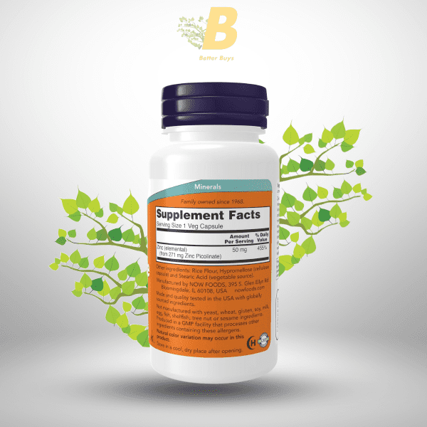 NOW Foods Zinc Picolinate 50 mg,NOW Foods Zinc Picolinate BD, NOW Foods Zinc Picolinate price in BD,Zinc Picolinate supplement Bangladesh,Vegan Zinc supplement in BD