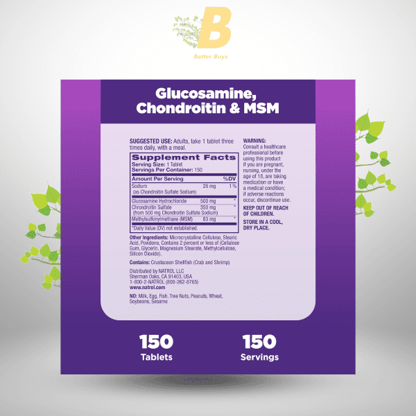 Natrol Glucosamine, Chondroitin, and MSM Tablets for Joint Health, 150 Count for Flexibility & Support - Image 3