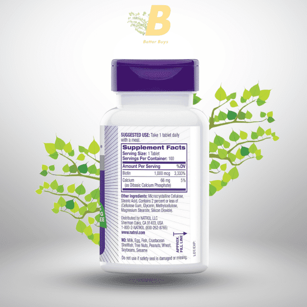 Natrol Beauty Biotin 1000mcg for Healthy Hair, Skin, and Nails ,100 Tablets, 100 Day Supply - Image 3