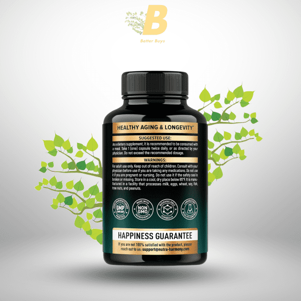 Nutra Harmony NAD+ Supplement - Nicotinamide Riboside with Resveratrol & Quercetin for Energy, Focus & Longevity, 120 Capsules - Image 4