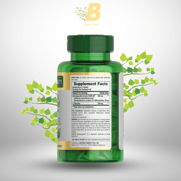 Nature's Bounty Stress Relief, Ashwagandha KSM-66, Supports Occasional Stress Relief, Dietary Supplement, 90 or 50Tablets, - Image 3