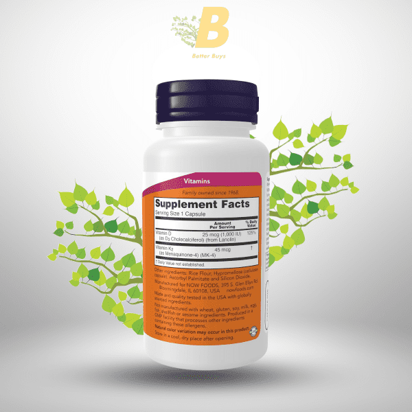 NOW Foods Vitamin D-3 & K-2 1,000 IU, NOW Foods Vitamin D-3 & K-2 BD, NOW Foods price in BD, Vitamin D-3 K-2 for cardiovascular health, NOW Foods Vitamin D-3 & K-2 softgels