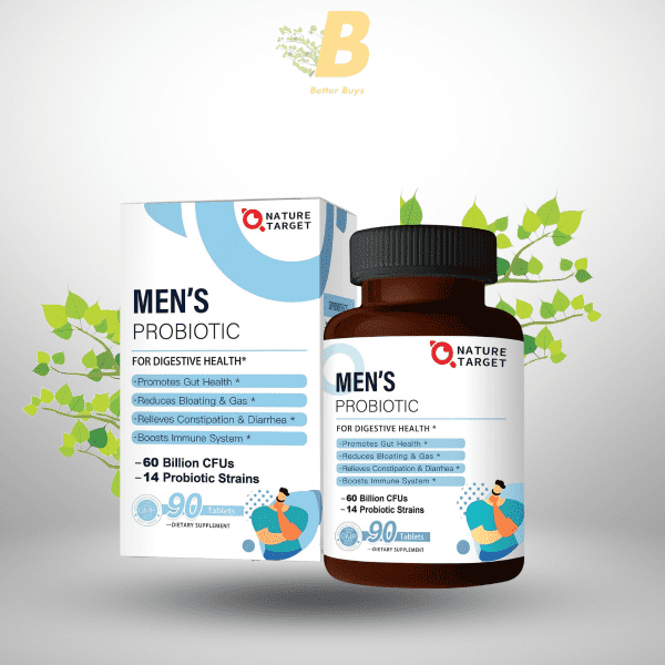 NATURE TARGET Probiotics for Men – 60 Billion CFUs & 14 Strains for Digestive & Immune Health – 90 Tablets - Image 2