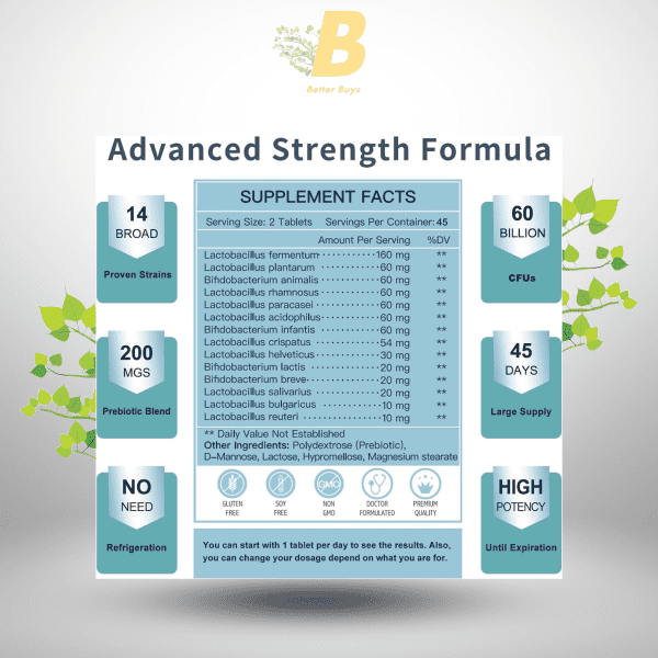 NATURE TARGET Probiotics for Men – 60 Billion CFUs & 14 Strains for Digestive & Immune Health – 90 Tablets - Image 3