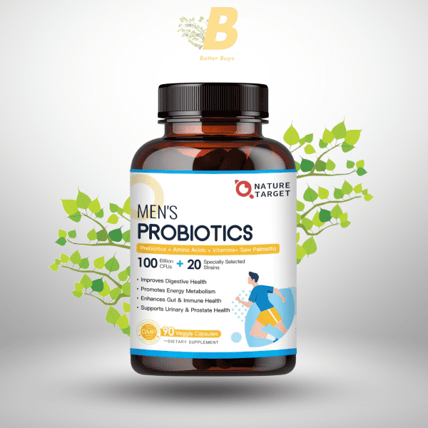 NATURE TARGET Probiotics for Men Digestive Health – 100 Billion CFUs, Saw Palmetto & Cranberry for Prostate & Urinary Health, 90 Veggie Capsules - Image 2