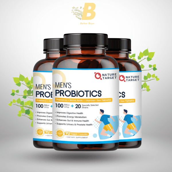NATURE TARGET Probiotics for Men Digestive Health – 100 Billion CFUs, Saw Palmetto & Cranberry for Prostate & Urinary Health, 90 Veggie Capsules - Image 3