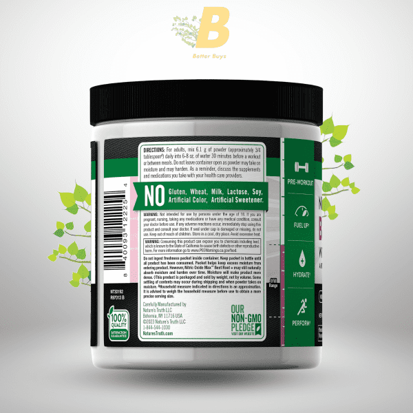 Nature's Truth Beet Root Powder  Nitric Oxide Supplement 7.73 oz for Men & Women  Vegan, Non-GMO  Mixed Berry Flavor - Image 4