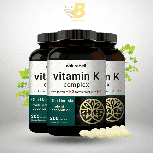 NatureBell Vitamin K Complex 2,600mcg – Full Spectrum K1 & K2 Supplement  Heart & Bone Support 300 Coconut Oil Softgels - Image 2