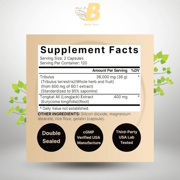 NatureBell Tribulus Terrestris 36,000mg with Tongkat Ali 400mg – 240 Capsules for Men ,Peak Performance & Stamina Support - Image 3