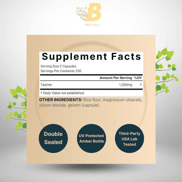 NatureBell Taurine 1,000mg – 500 Capsules for Heart, Muscle, Brain, and Liver Health  Non-GMO, Gluten-Free - Image 3